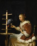 Frans van Mieris A Young Woman in a Red Jacket Feeding a Parrot Spain oil painting artist